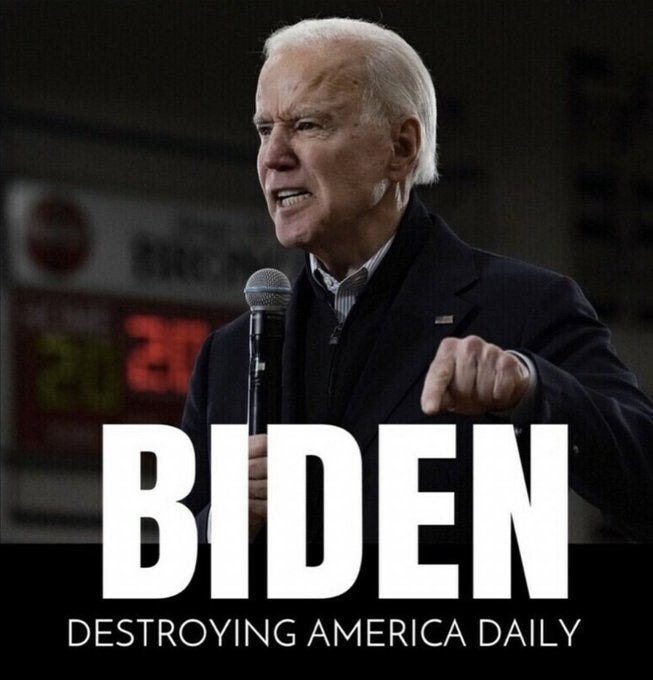 May be an image of 1 person and text that says 'BIDEN DESTROYING AMERICA DAILY'