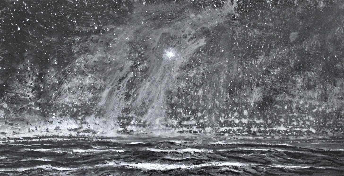 The Deluge by Franco Salas Borquez - Black & White Painting, Ocean Waves,  Sea