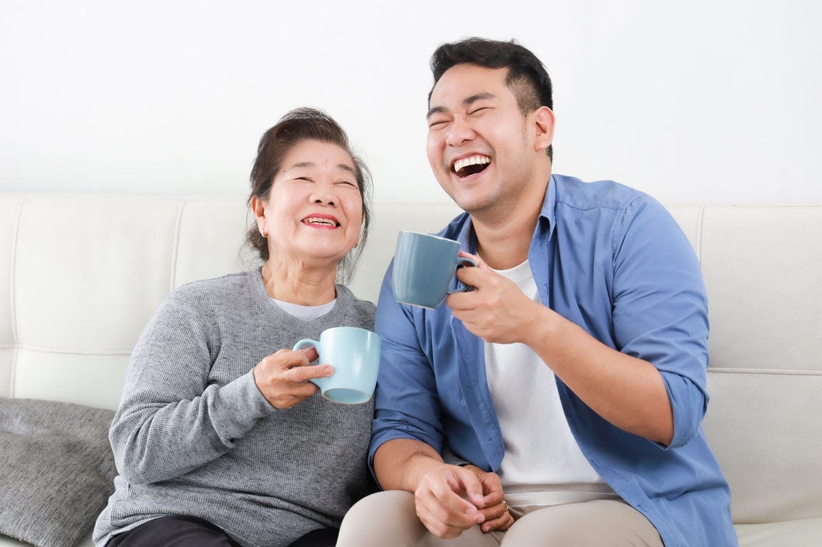 Mother and adult son spending one-on-one time together.