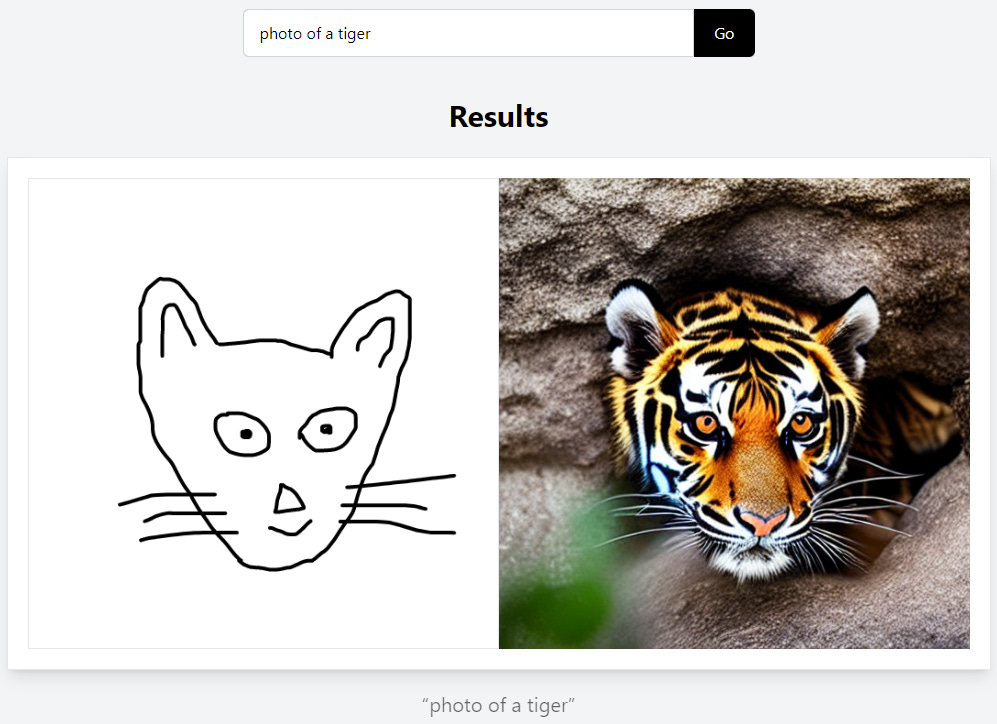 Sketch of a tiger's face transformed into a tiger photo