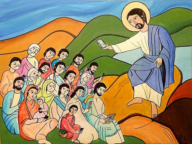 Sermon On The Mount Via Social Media Painting by Patrick Lee | Saatchi Art