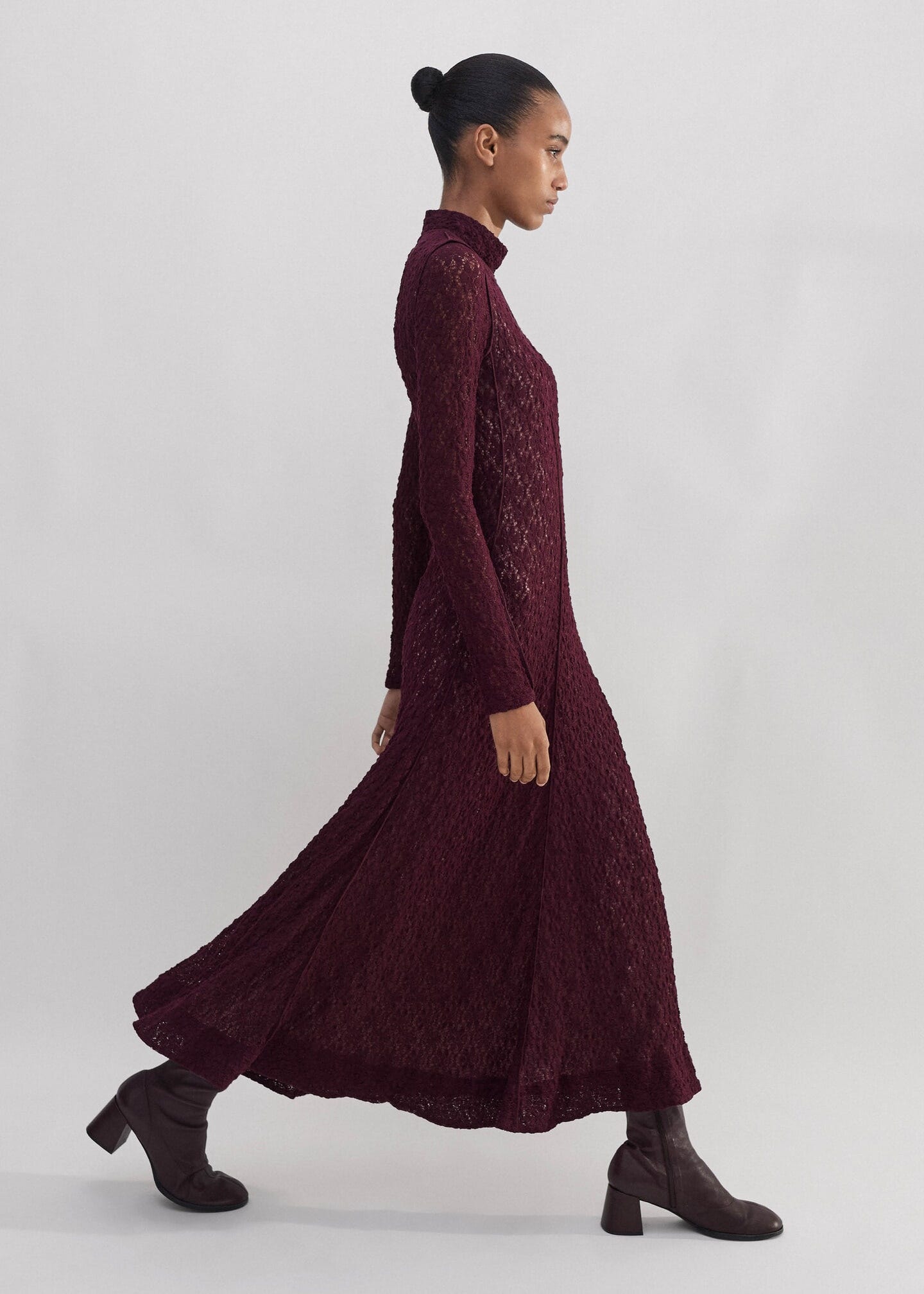 Lace Jersey Long Sleeve Maxi Dress