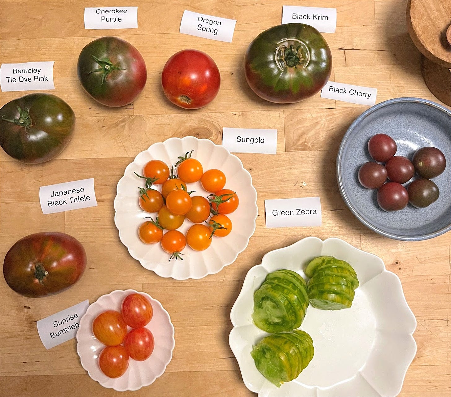 Tomatoes on the kitchen island, not yet cut up