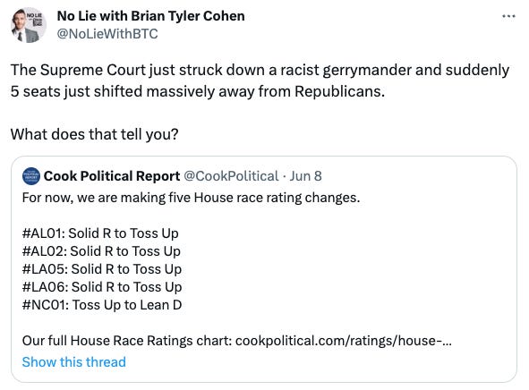Screenshot of a tweet from No Lie with Brian Tyler Cohen about the Supreme Court.