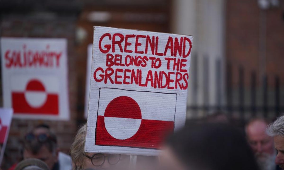 People march to protest in front of the U.S. Embassy in Copenhagen, capital of Denmark, on March 29, 2025. Hundreds of demonstrators in Denmark's capital Copenhagen and the city of Aarhus voiced strong opposition on Saturday to recent remarks and actions by the U.S. administration regarding Greenland. (Photo by Liu Zhichao/Xinhua)