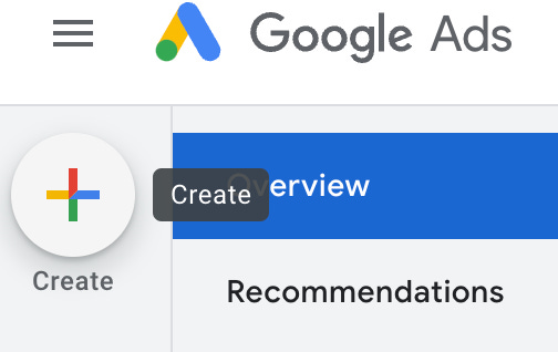 Google Ads create button