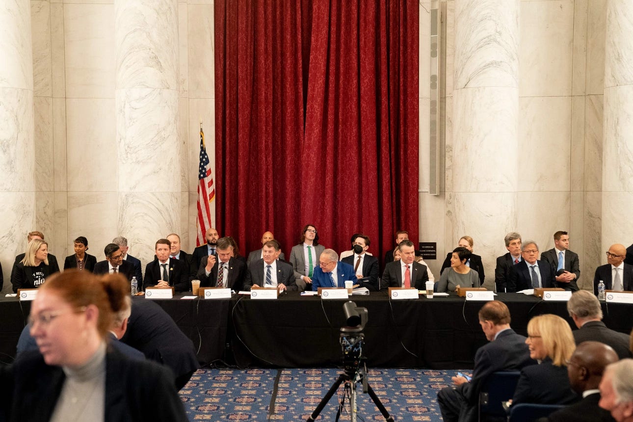 Pictures taken inside September’s Senate AI Insight Forum — a meeting of top tech CEOs that was closed to journalists and the public — show at least two Horizon AI fellows in attendance. | Stefani Reynolds/AFP/Getty Images