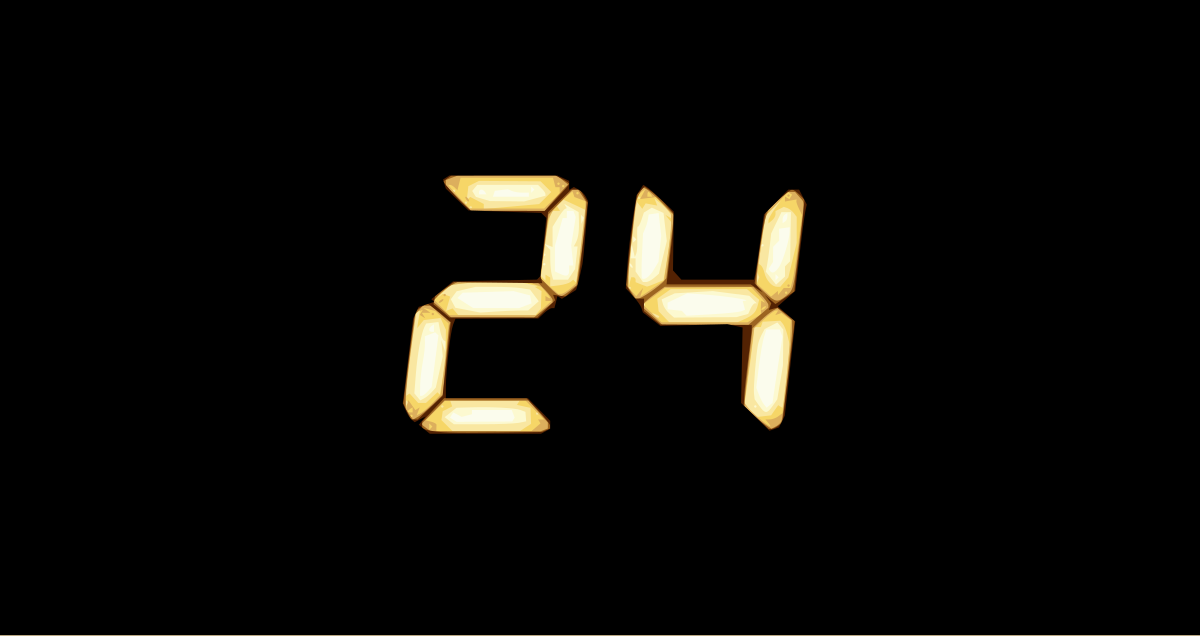 24 in digital numbers, yellow on a black background