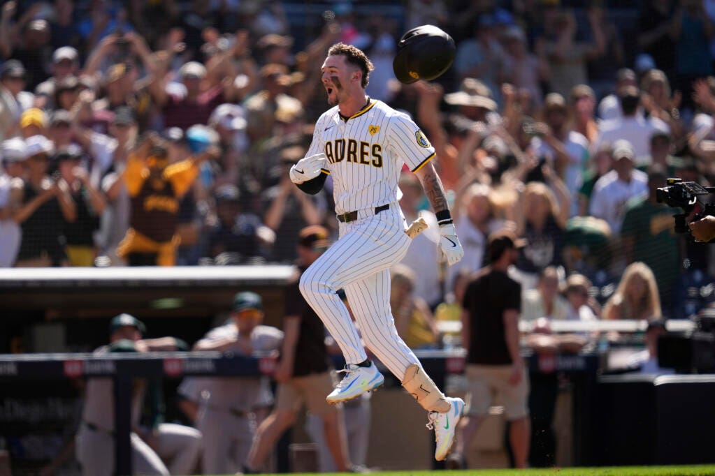 Rookie Jackson Merrill homers in 9th off Miller to lift the Padres to a 5-4  win against the A's - The Press Democrat