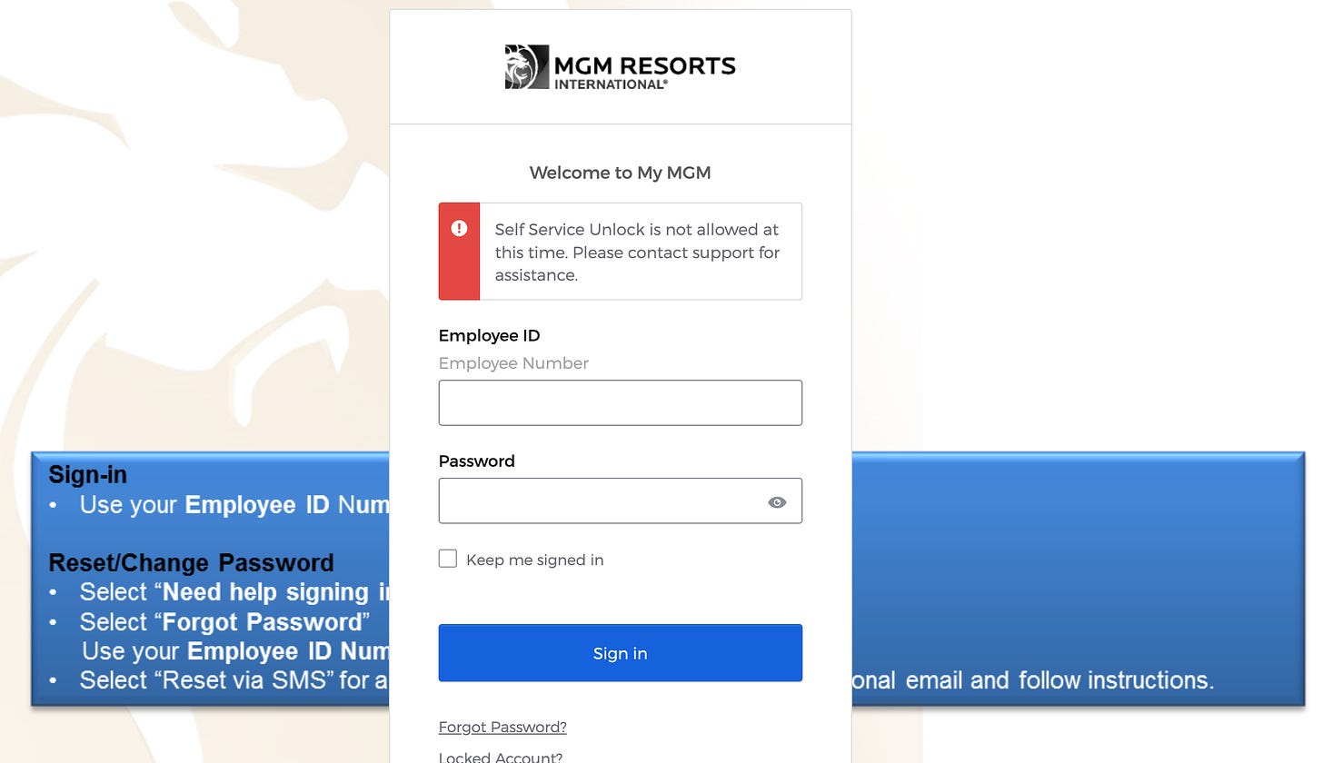 MGMのOktaサインインページ