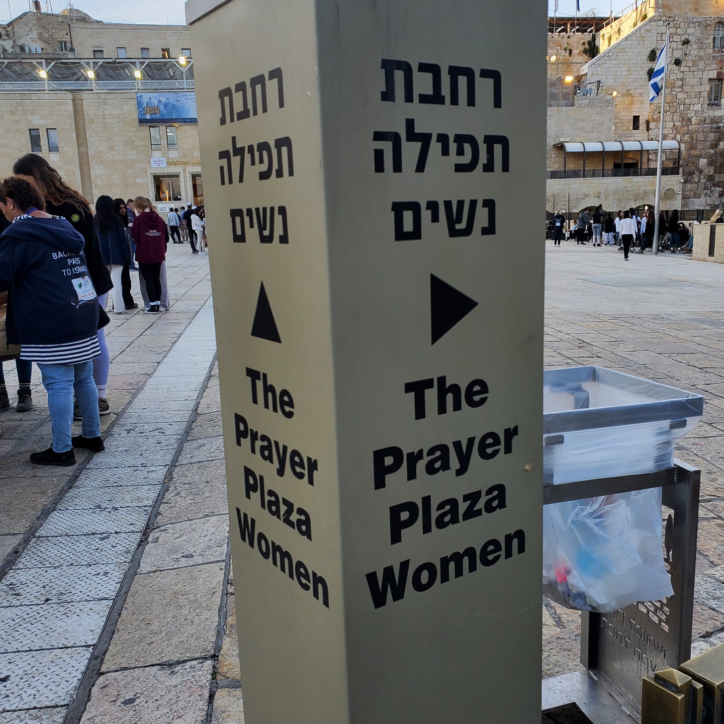 A sign pointing to the men's and women's sections of the Kotel. 