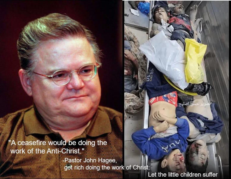 Same image as above with John Hagee and the dead Palestinian boys.