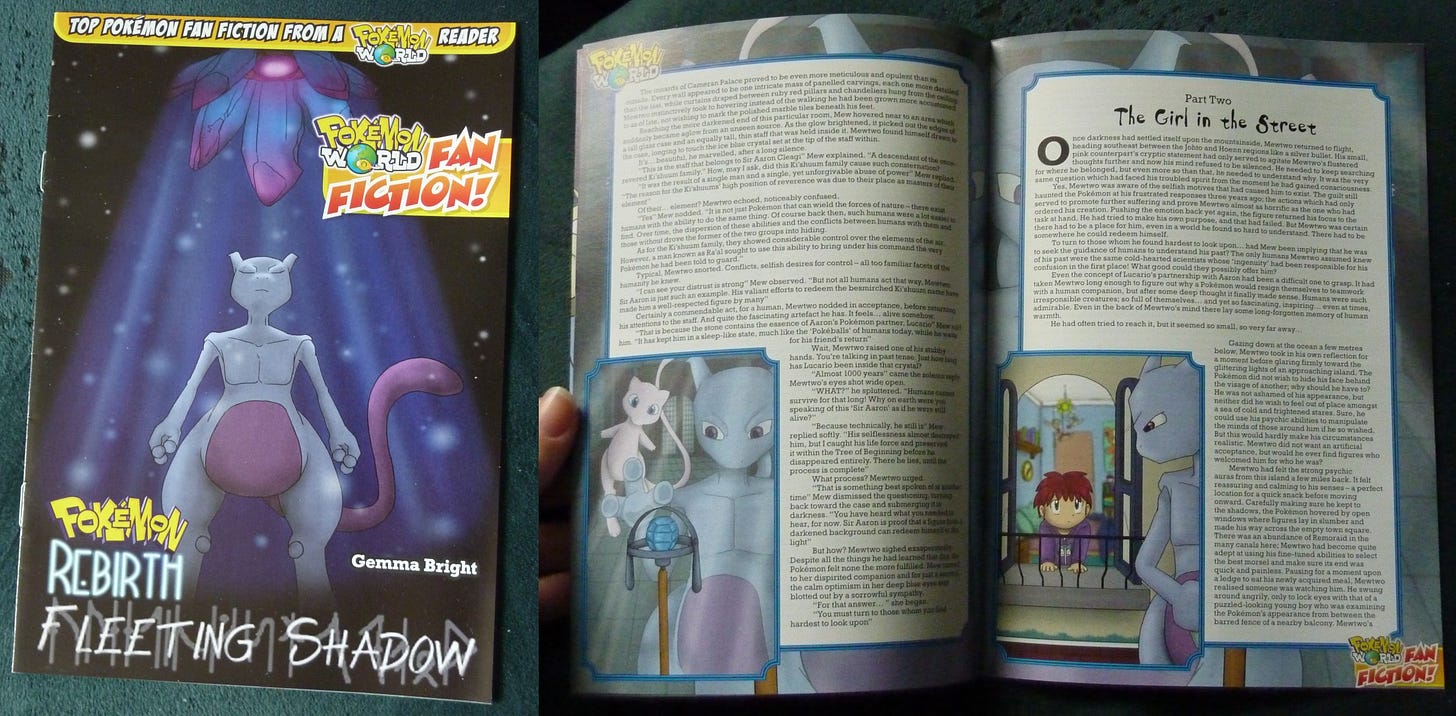 Gemma was fortunate to have one of her short stories "Fleeting Shadow" featured in Pokémon World Magazine