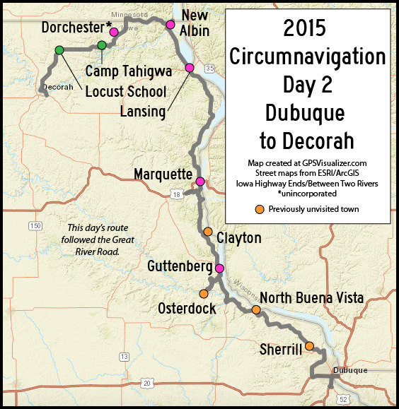 Map of route, Dubuque to Decorah