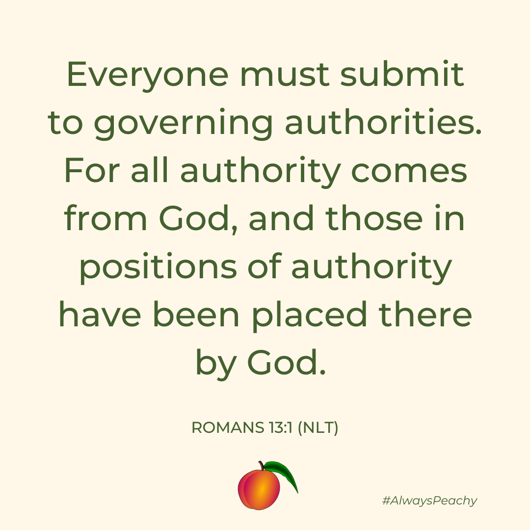 Everyone must submit to governing authorities. For all authority comes from God, and those in positions of authority have been placed there by God. (Romans 13:1)