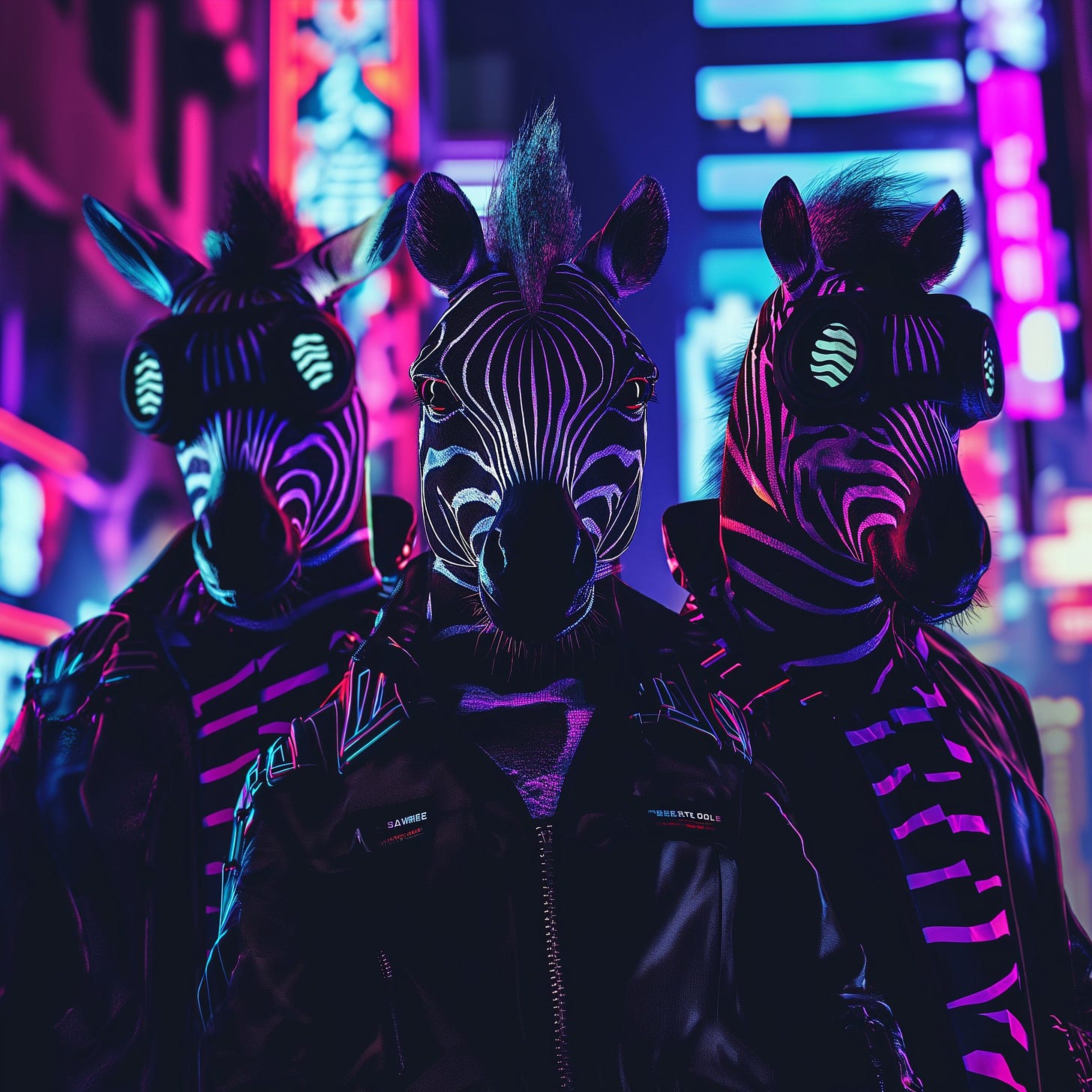 midjourney:
Gothic Neon' style of cypherpunk wizard zebras, merging the Gothic era's dark, romantic vibes with bright, neon modernity, cypherpunk, cyphercore to the max --v 6.0 --style raw --s 50