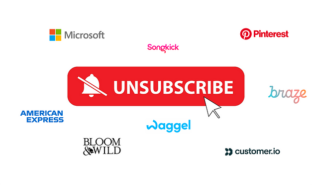 Big unsubscribe button with logos surrounding