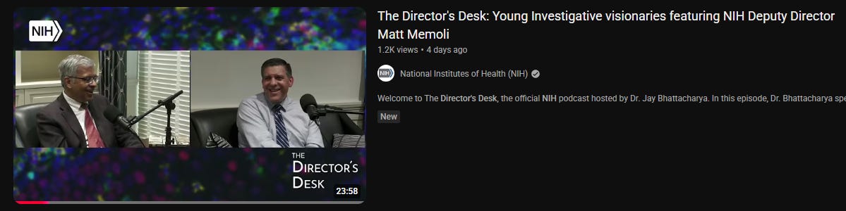 Jay Bhattacharya hosting a new NIH podcast for 23 minutes Jay Bhattacharya hosting a new NIH podcast for 23 minutes