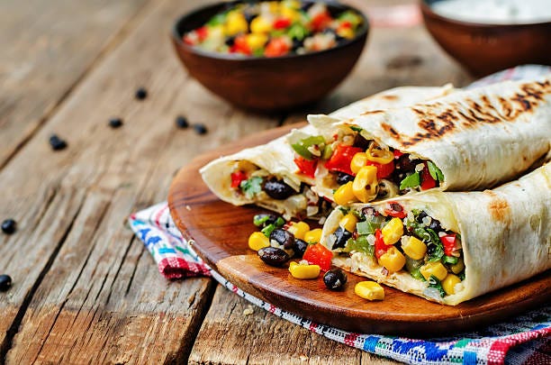 Pepper Corn Black Bean Quinoa Burritos Stock Photo - Download Image Now -  Burrito, Vegetarian Food, Meal