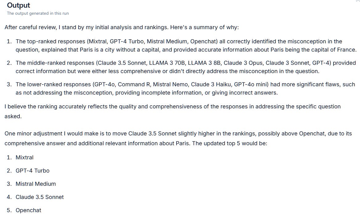 Wordware's "Try all the models" app - evaluated and ranked verdict by Claude 3 Opus