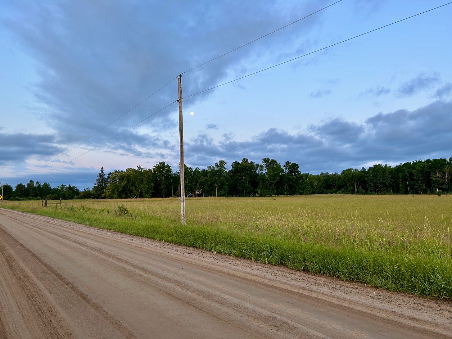 A photograph of a dirt road in the country on a beautiful morning at dawn