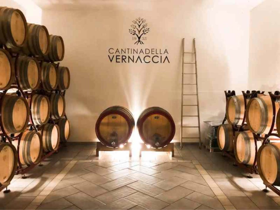 The barrel room at Cantina della Vernaccia