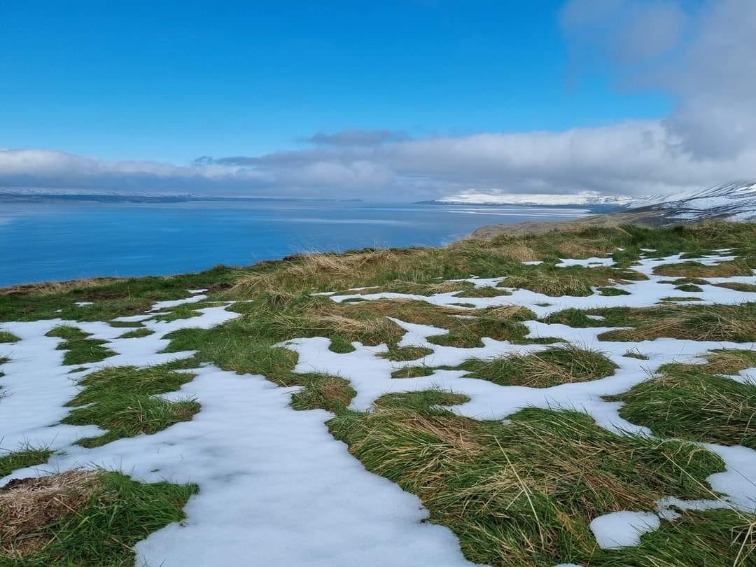 A dusting of snow on the hills in June.