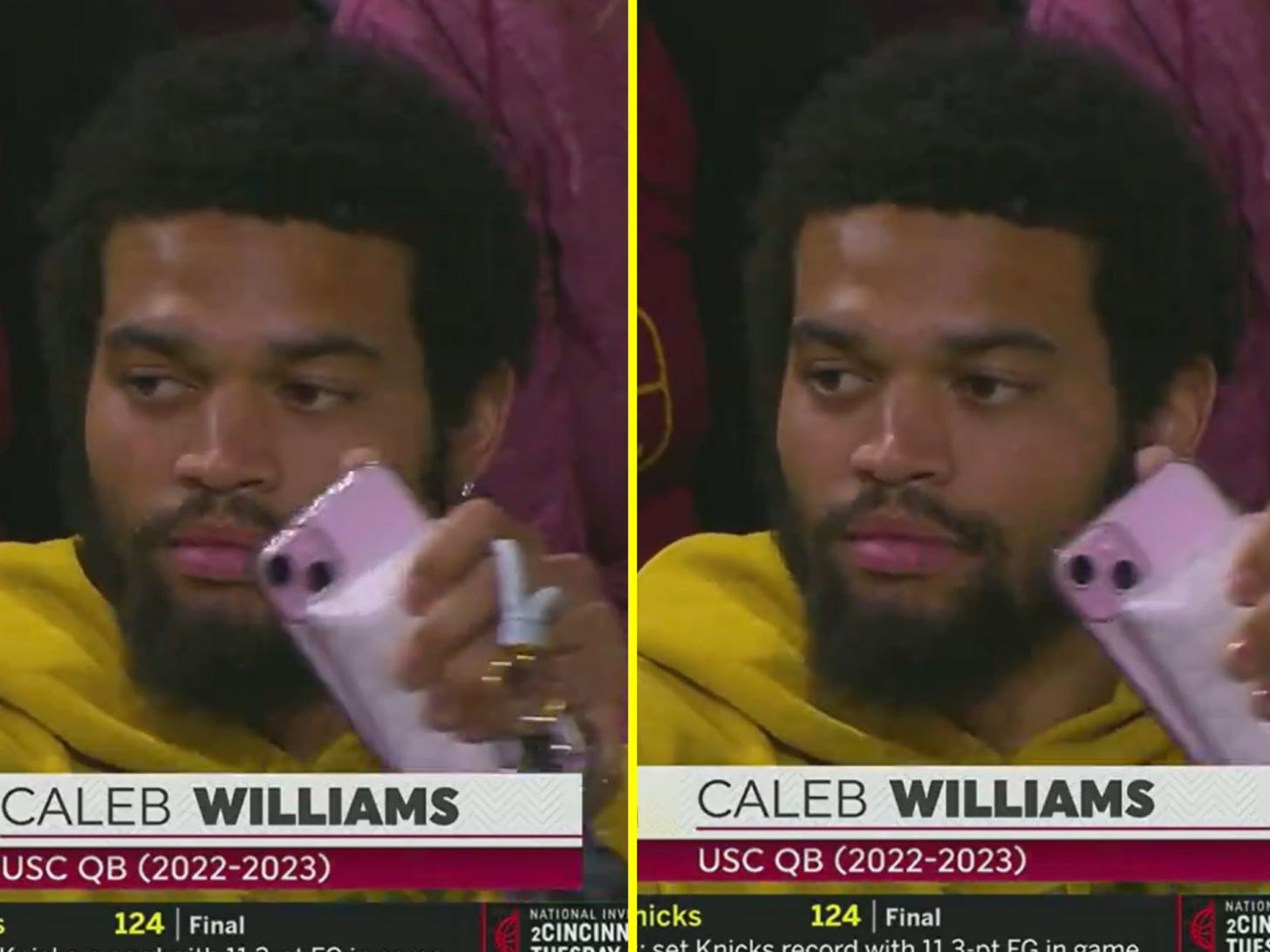 Quarterback Caleb Williams fires back at critics after causing a stir with  painted nails and pink wallet and iPhone case at NCAA Tournament | talkSPORT