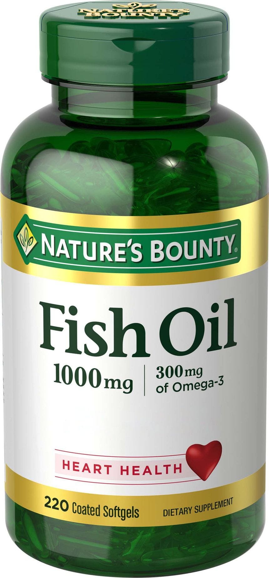 Nature's Bounty Fish Oil, Dietary Supplement, Omega 3, Supports Heart Health, 1000 Mg, 220 Coated Softgels