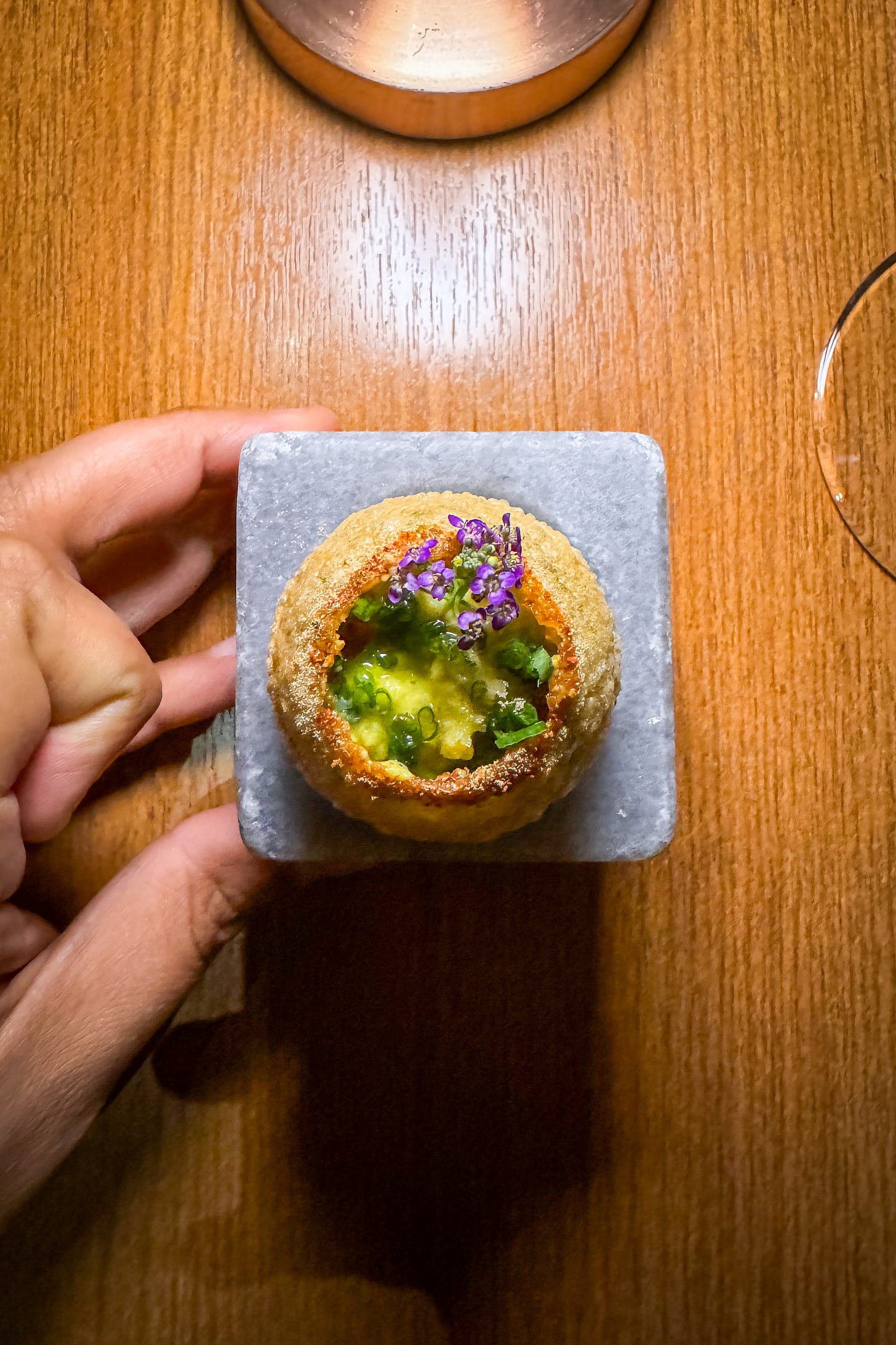 Jun’s Pani Puri: butter poached lobster, achari, tamarind fluid gel, golgappa