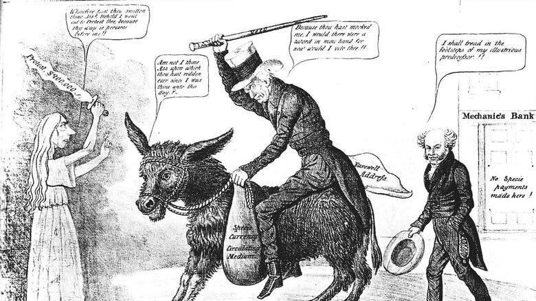 caricature blaming Andrew Jackson for Panic of 1837