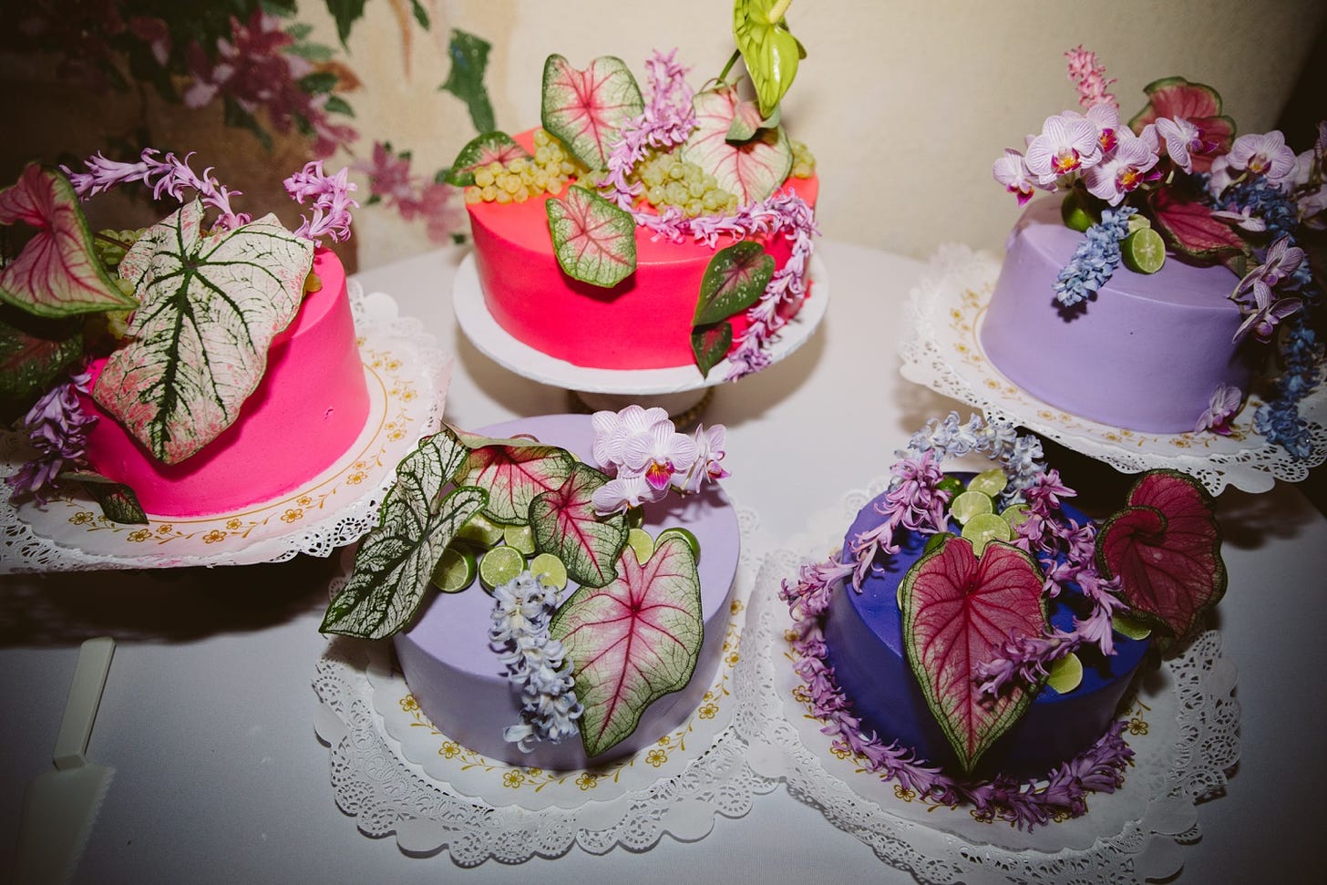 Neon cakes at LA River Center wedding 