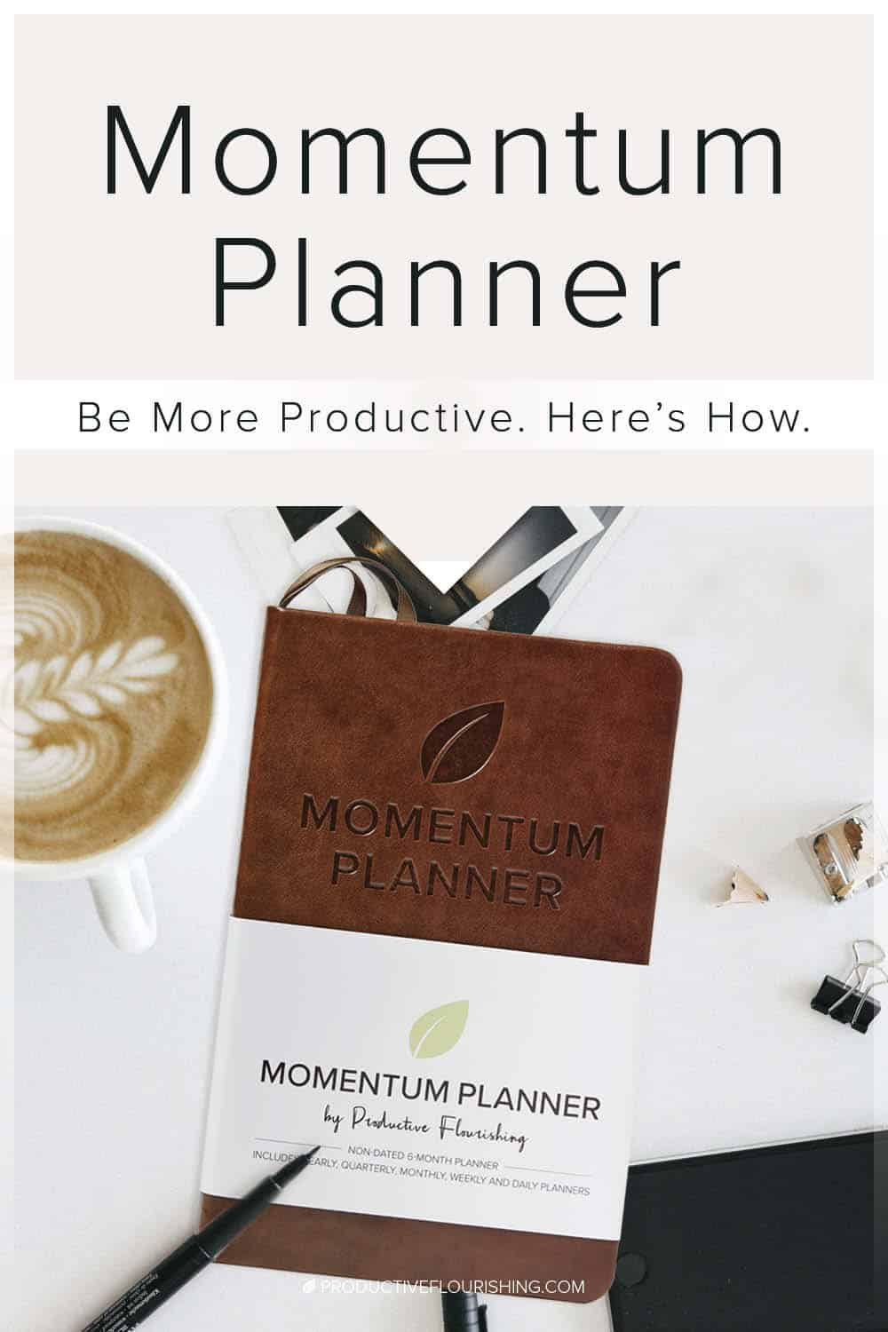 Here are 6 reasons a pre-made, physical, bound Momentum Planner can add value to your planning processes and improve your productivity over a purely digital version. #entrepreneurproductivity #smallbusinessproductivity #productiveflourishing