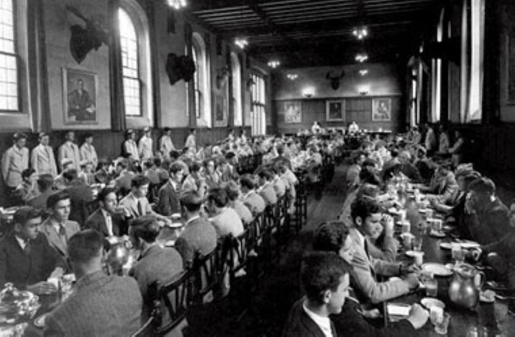 vintage boarding school dining room