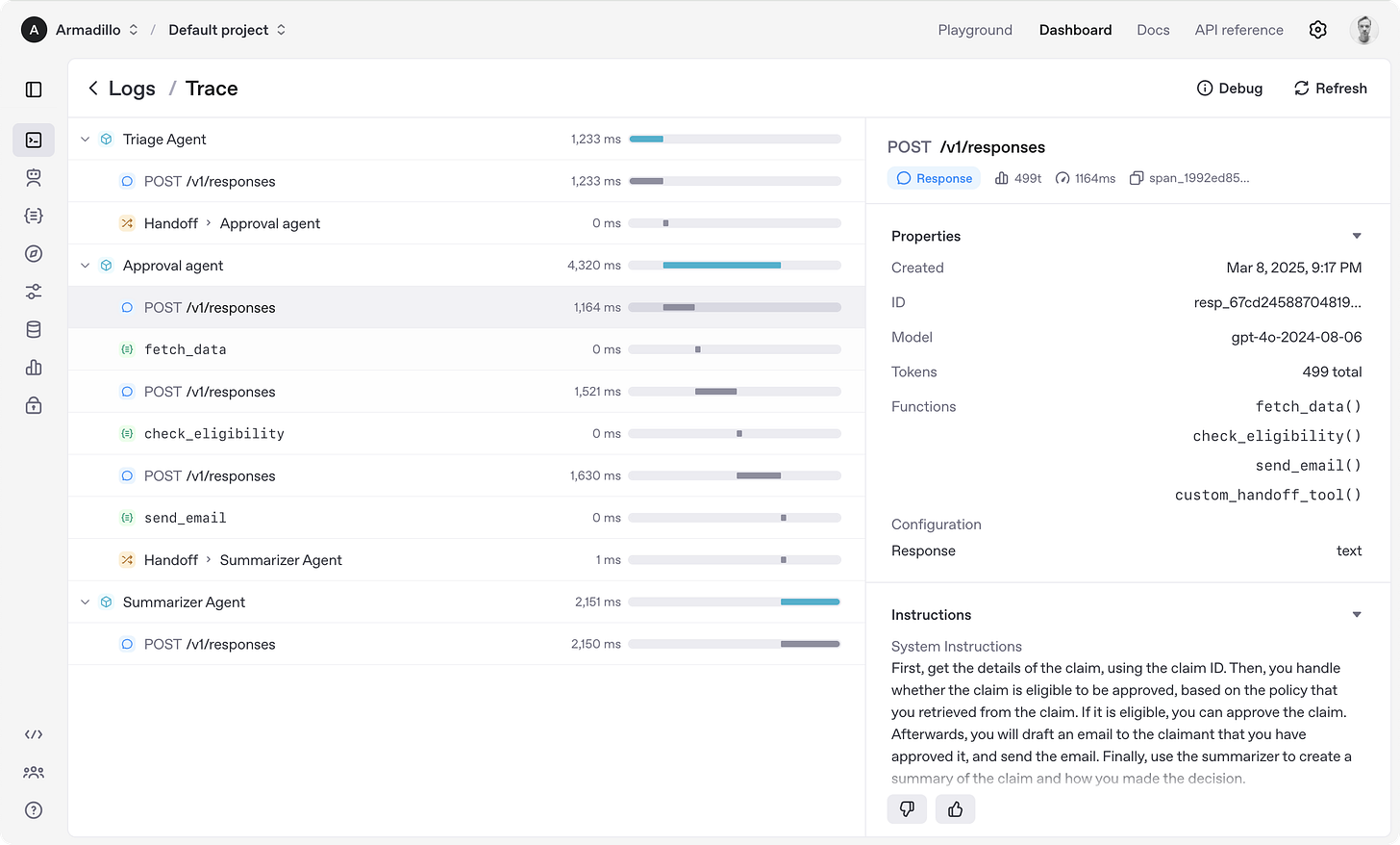 Image of the Agents Tracing UI