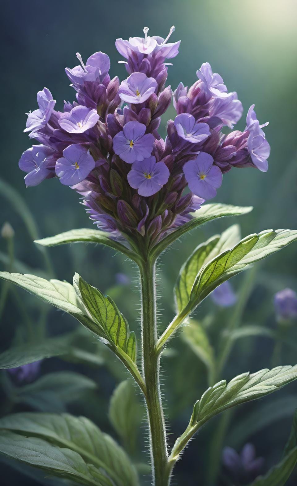 A.I. image of blooming purple prunella plant