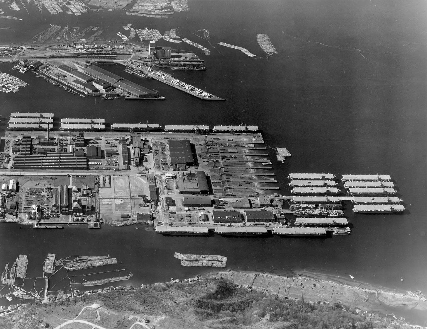 historical aerial photo of todd pacific shipyards