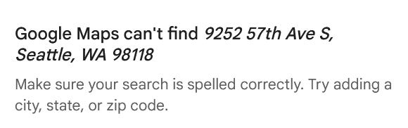Google Maps saying it can't find the address.