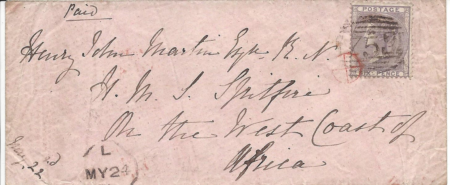 1860 letter from England to the West Coast of Africa