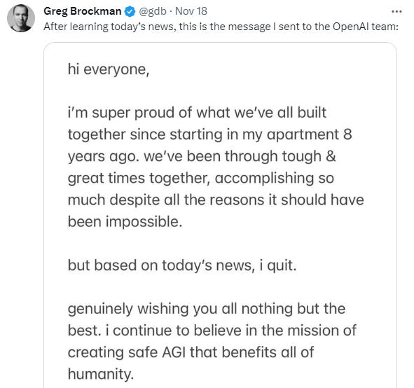 Greg Brockman quitting on X/Twitter
