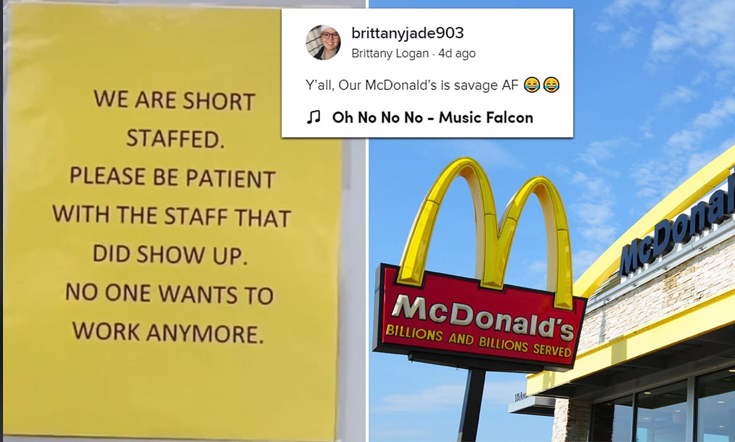 McDonald's drive-thru staff post sign saying 'nobody wants ...