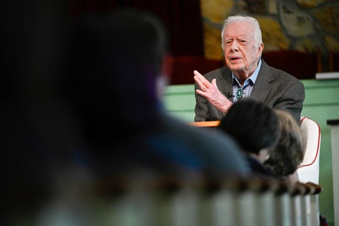 Carter teaches Sunday school at the Maranatha Baptist Church in Plains, Georgia, in November 2019.