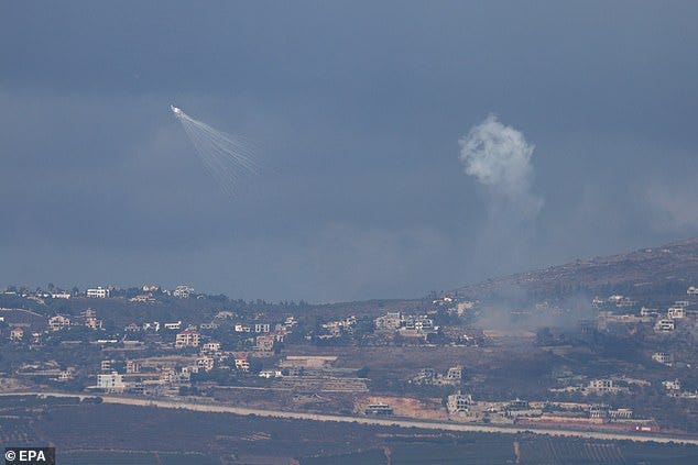 Israeli artillery shells the village of Odaisseh in southern Lebanon along the border with Israel, as seen from the Upper Galilee, northern Israel, 01 October 2024