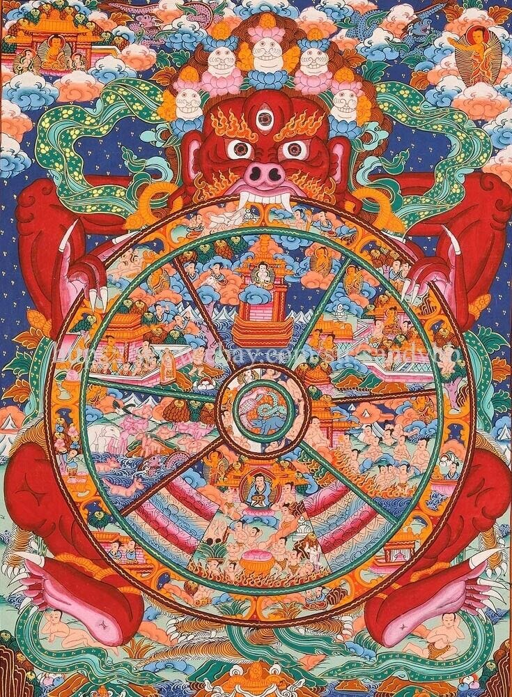 Bhavachakra of Human Life (The Wheel of Life) Tibetan thangka paper wall posters - Picture 1 of 1