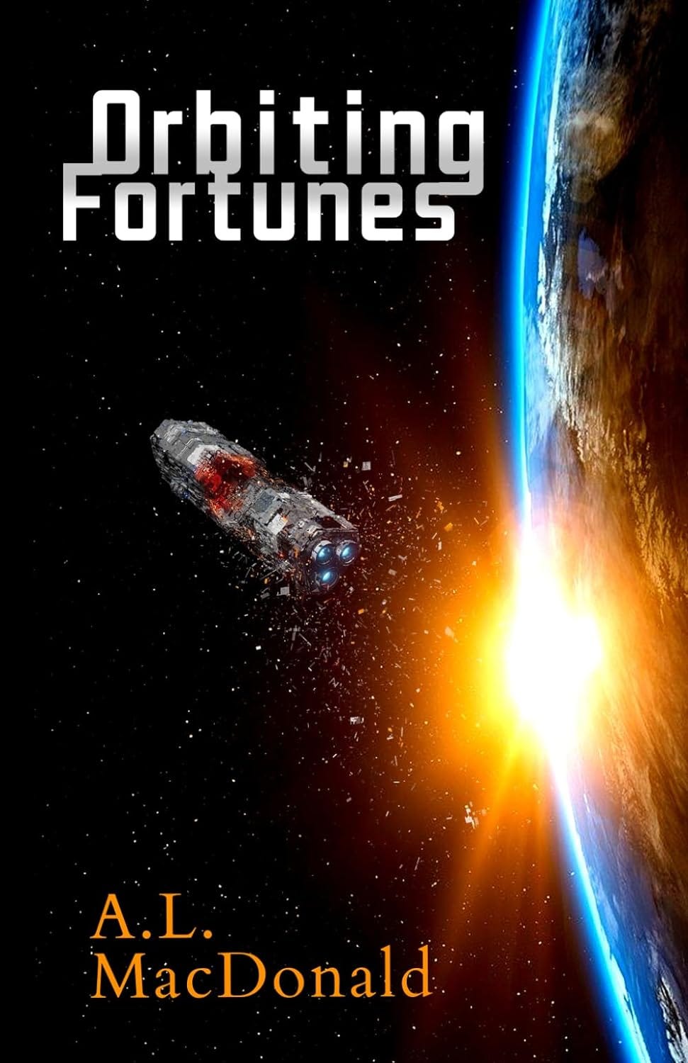 Orbiting futures cover. A space ship takes off from a planet.