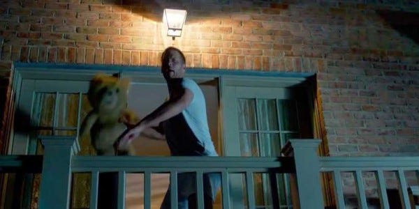 tom brady throwing ted 2 over balcony for mark wahlberg