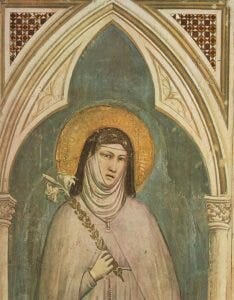 “Saint Clare holding a Lily,” from a 1325 fresco by Giotto, Basilica of Santa Croce, Florence, Italy