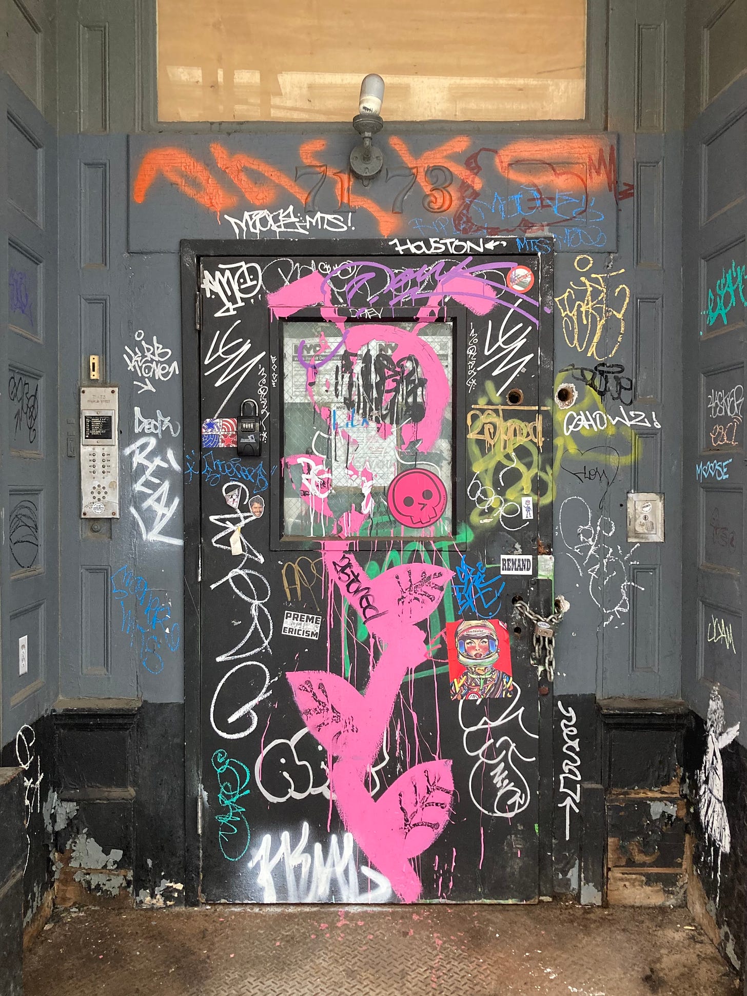 graffiti-covered doorway