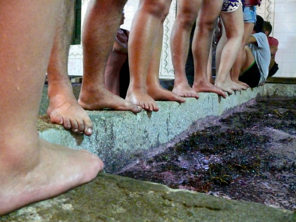 Foot-treading in the granite lagare at Quinta de Vargellas