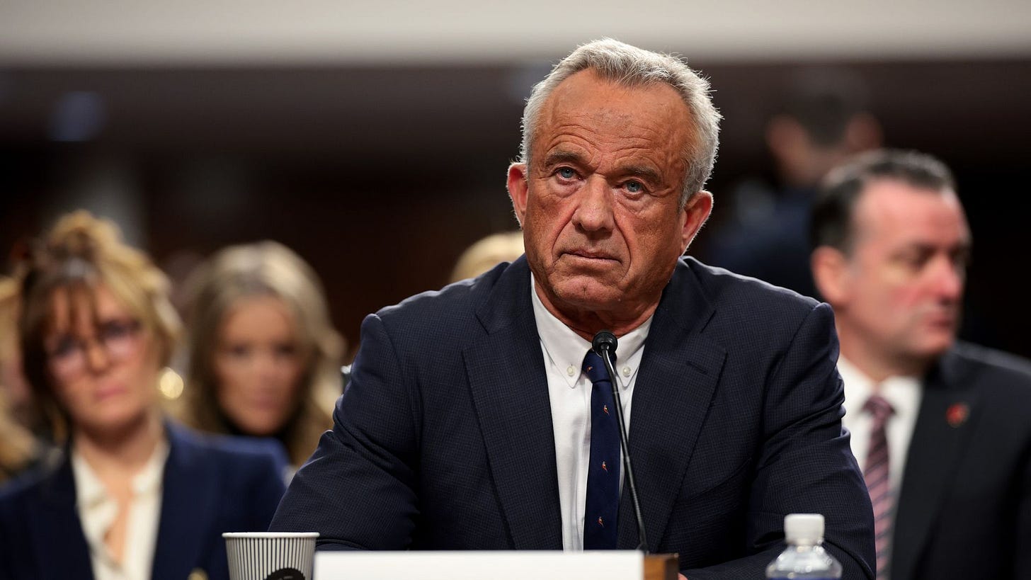  Robert F. Kennedy Jr., U.S. President Donald Trump's nominee for Secretary of Health and Human Services testifies during his Senate Finance Committee confirmation hearing at the Dirksen Senate Office Building on January 29, 2025 in Washington, DC. In addition to meeting with the Senate Finance Comm